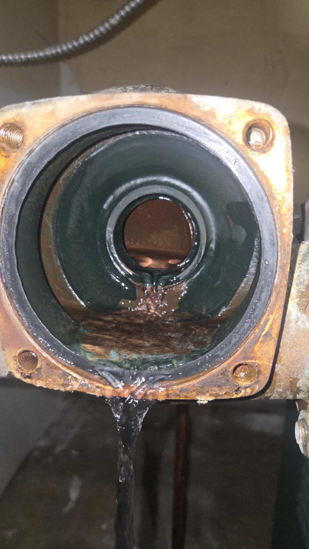 Opened boiler circulation pump showing the failed wet-end condition