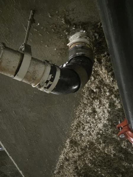Misaligned parkade drain-pipe joint documented during a Coquitlam field assessment