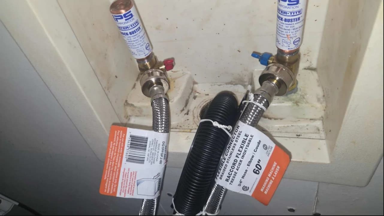 Residential laundry shutoff valves and connected washing-machine hoses