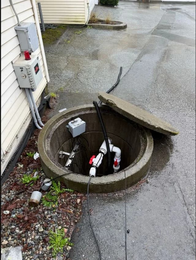 Open storm-sump station with temporary pump and float control installed