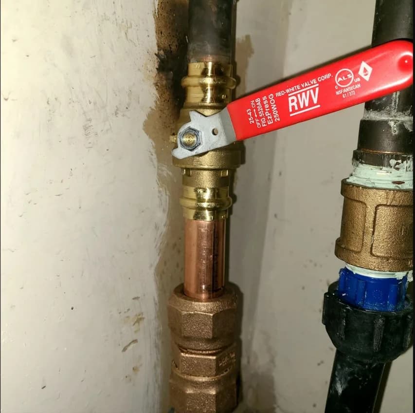 New water-service ball valve and repaired coupling connection