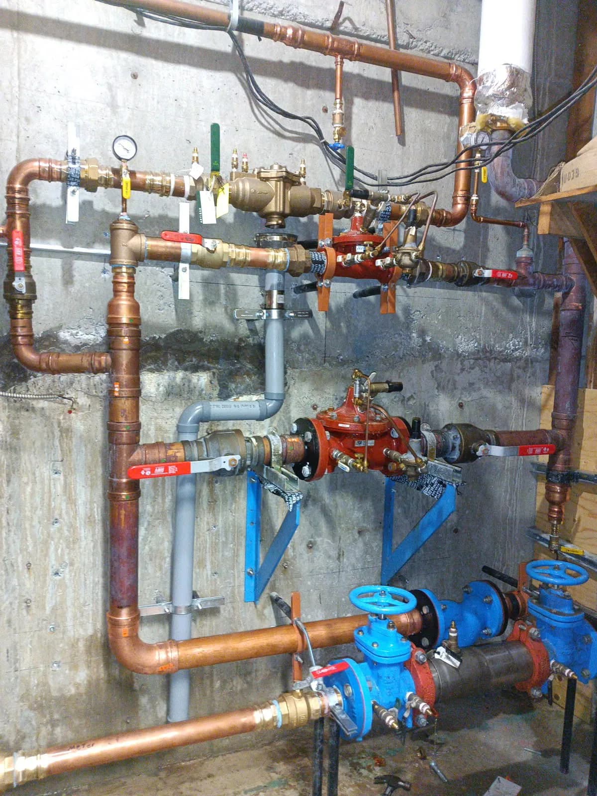 Mechanical room piping, valves, and backflow equipment